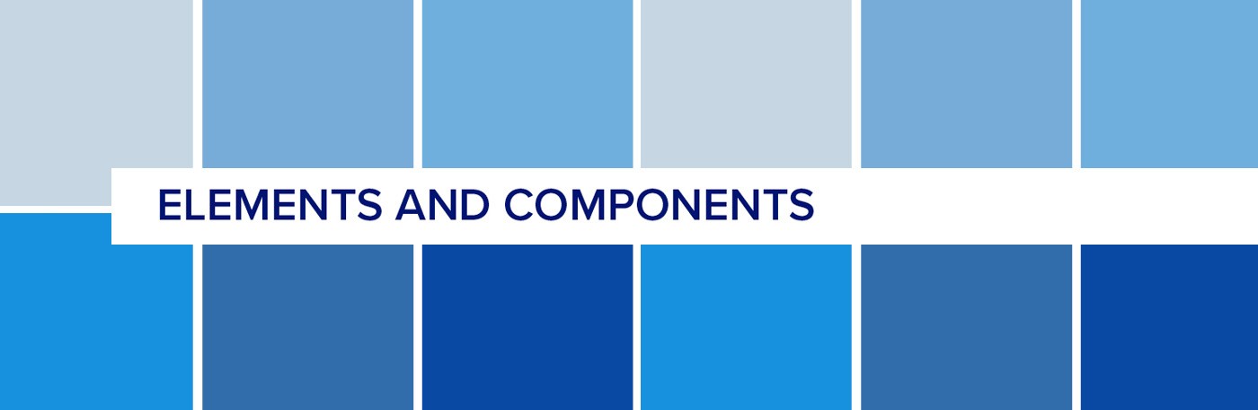Blue boxes with the text "Elements and components" superimposed