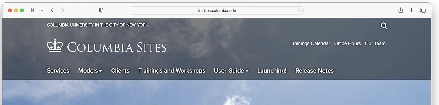 Columbia Design System brand bar with search icon