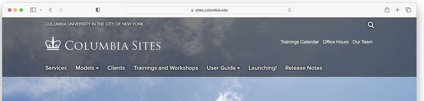 Columbia Design System brand bar with search icon