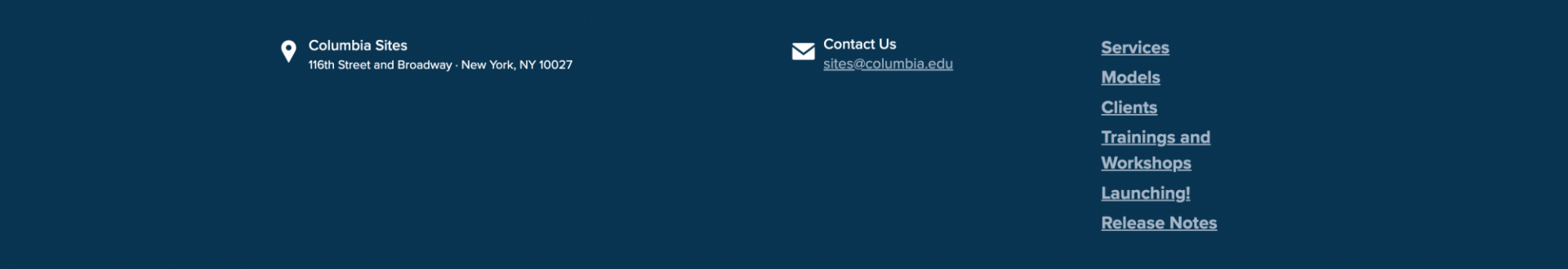 Blue background with white text displays an example of a footer. Blue background with white text displays an example of a footer.